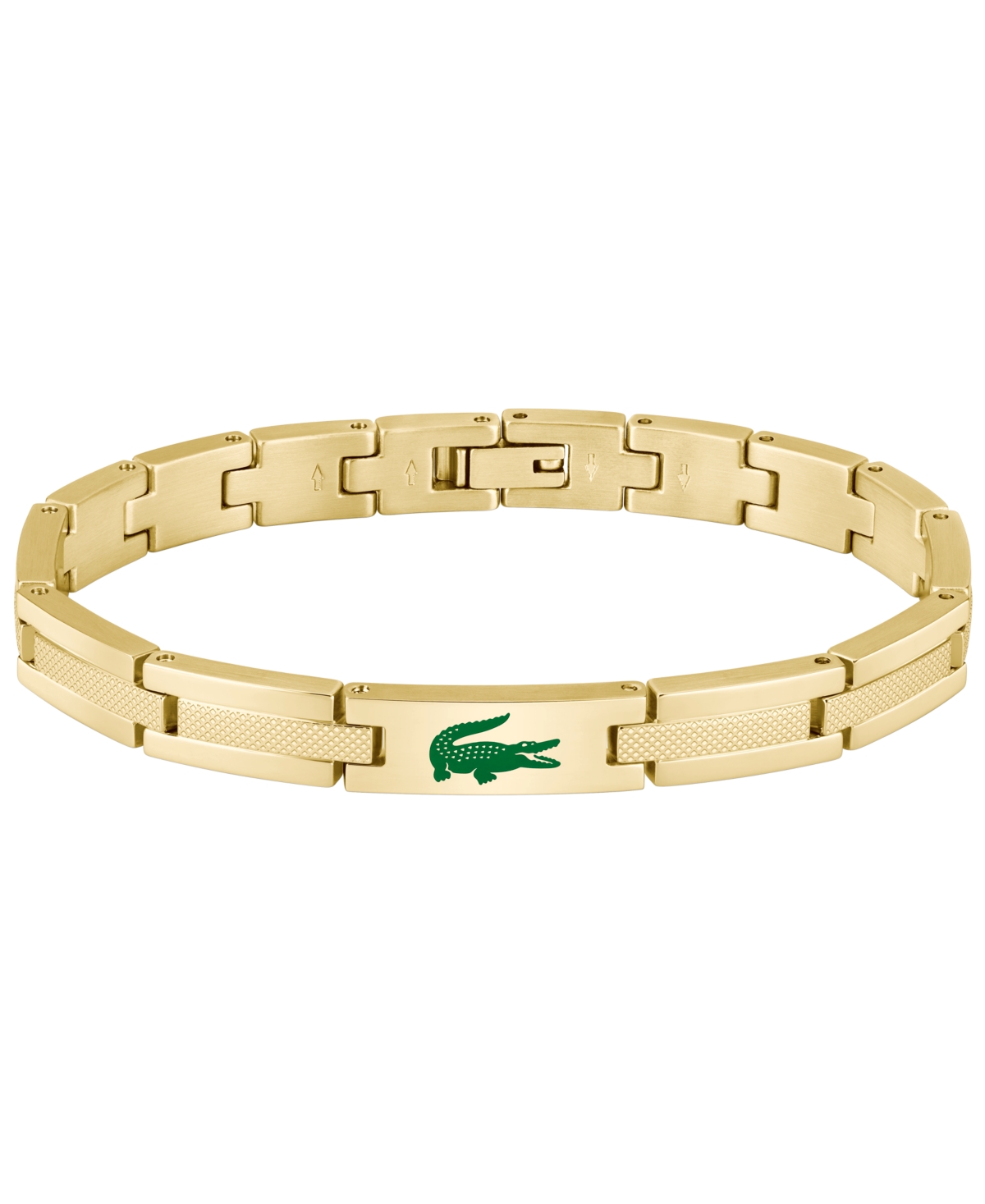 Lacoste Men's Stencil Gold-Tone Stainless Steel with Green Enamel Crocodile Bracelet