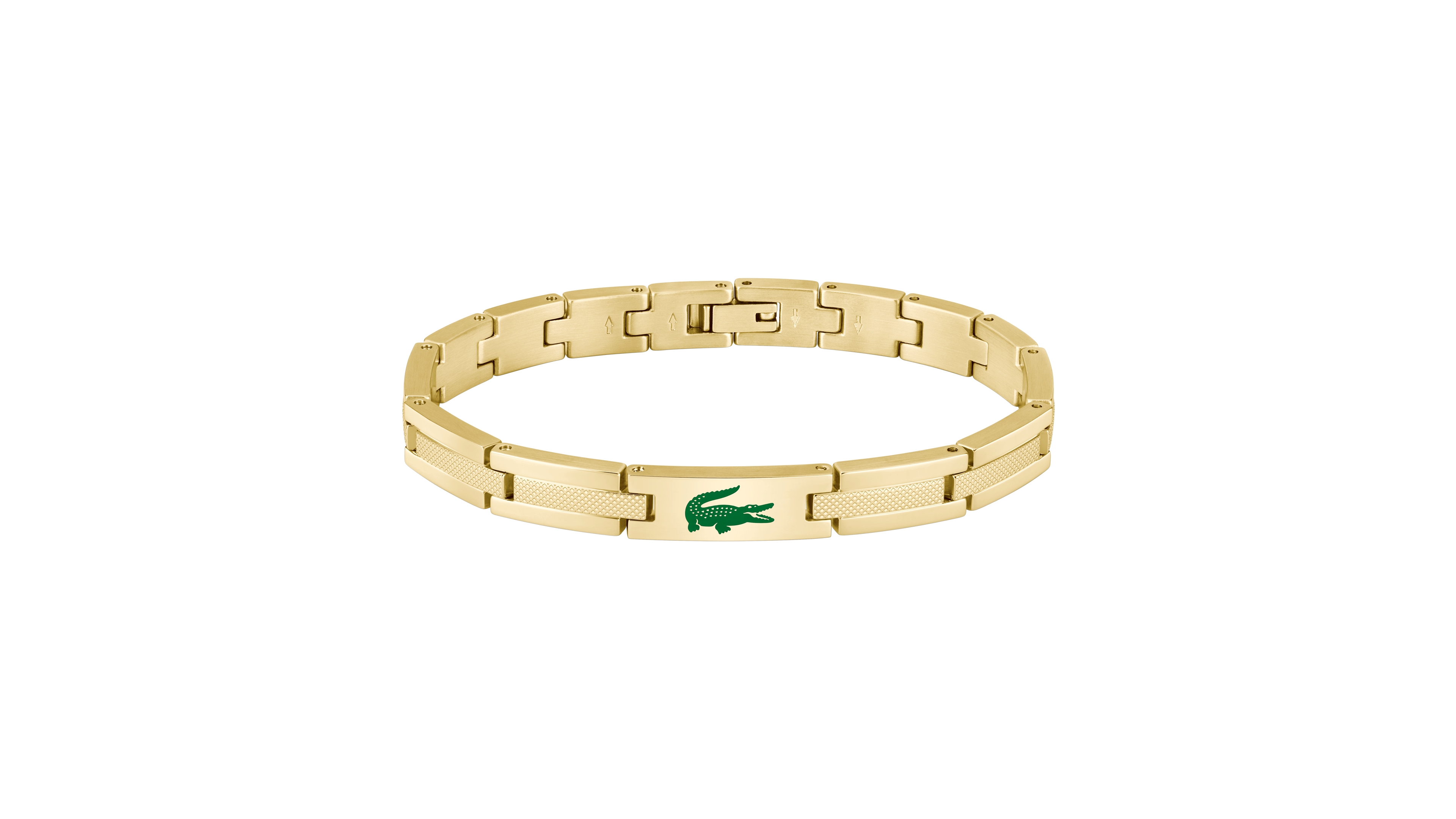 Lacoste Men's Stencil Gold-Tone Stainless Steel with Green Enamel Crocodile Bracelet