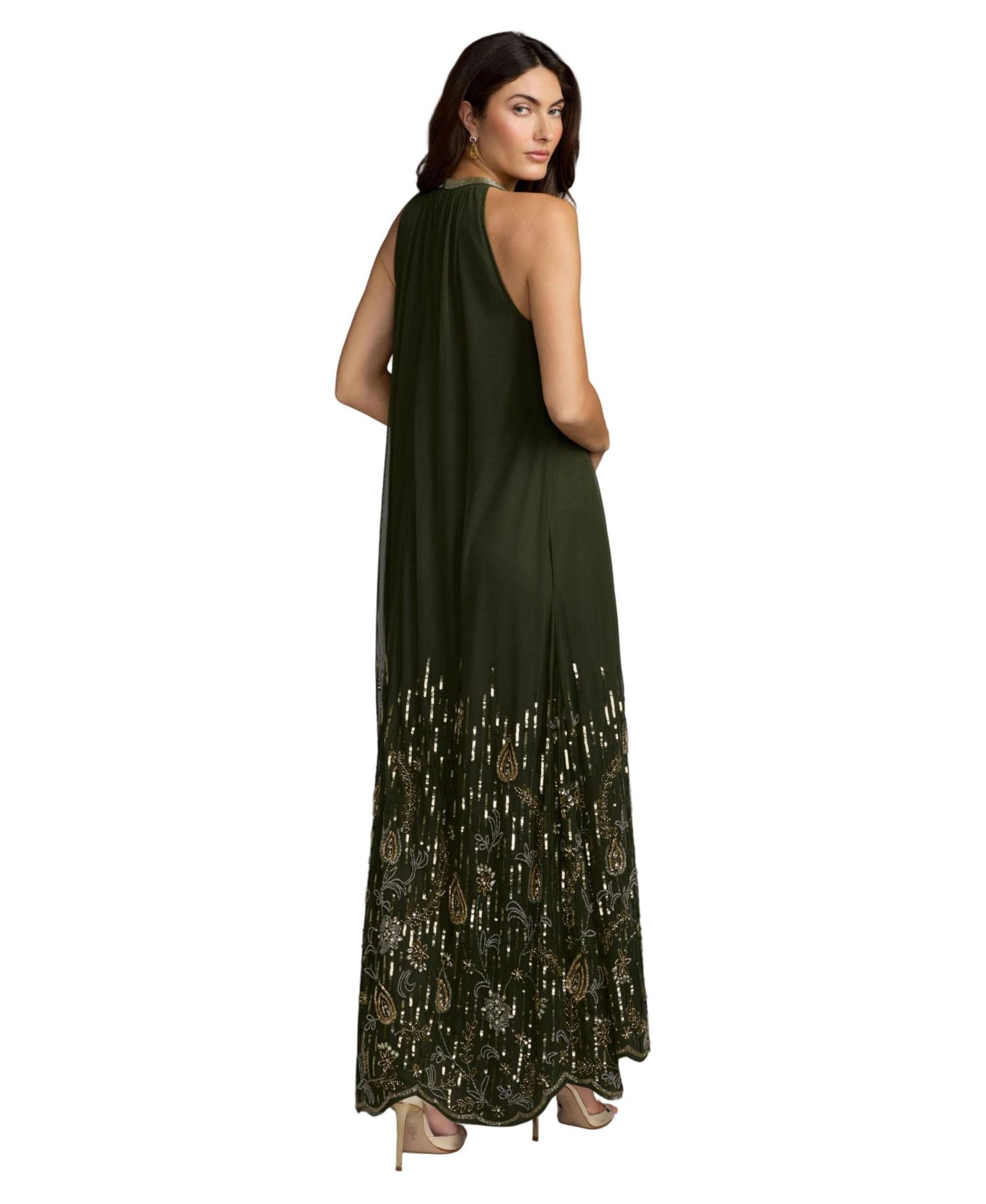 Women's Embellished Halter Neck High-Low Maxi Dress