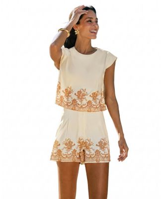 Women's Cropped Top Embroidery Short Set