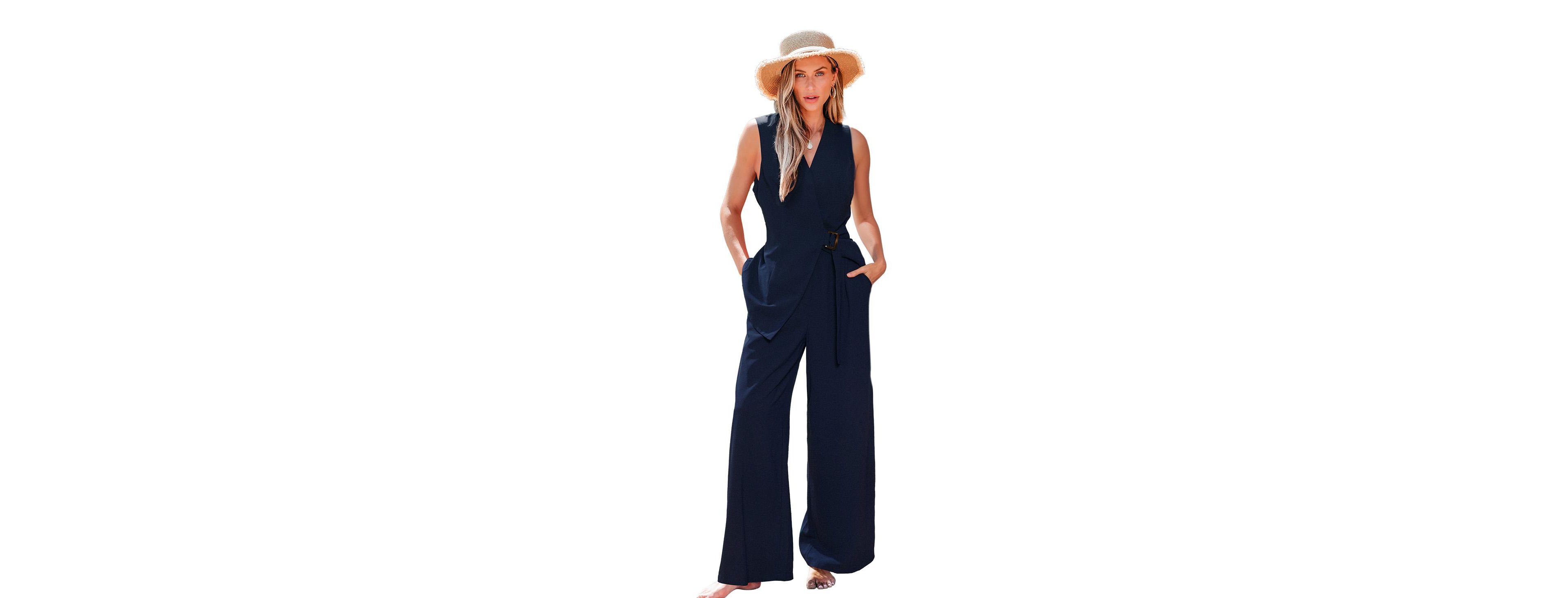 Cupshe Women's Wrap Belted Wide Leg Pants Set