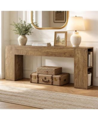Extra Long Console Table, 79-Inch Entryway Table with 2 Drawers and Side Storage Shelves, Farmhouse Behind Couch Table