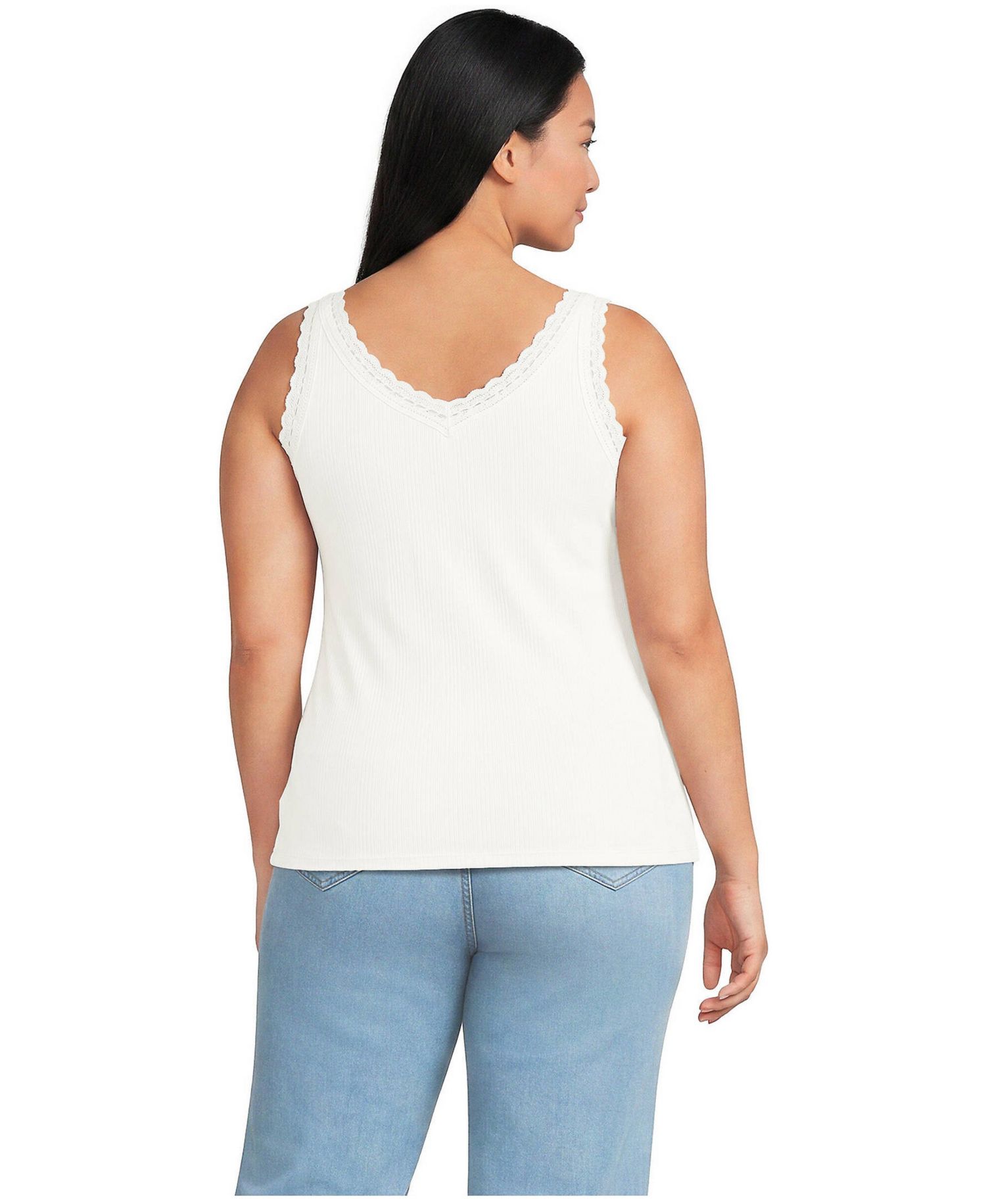 Plus Size Variegated Micro Rib Lace Trim Cami