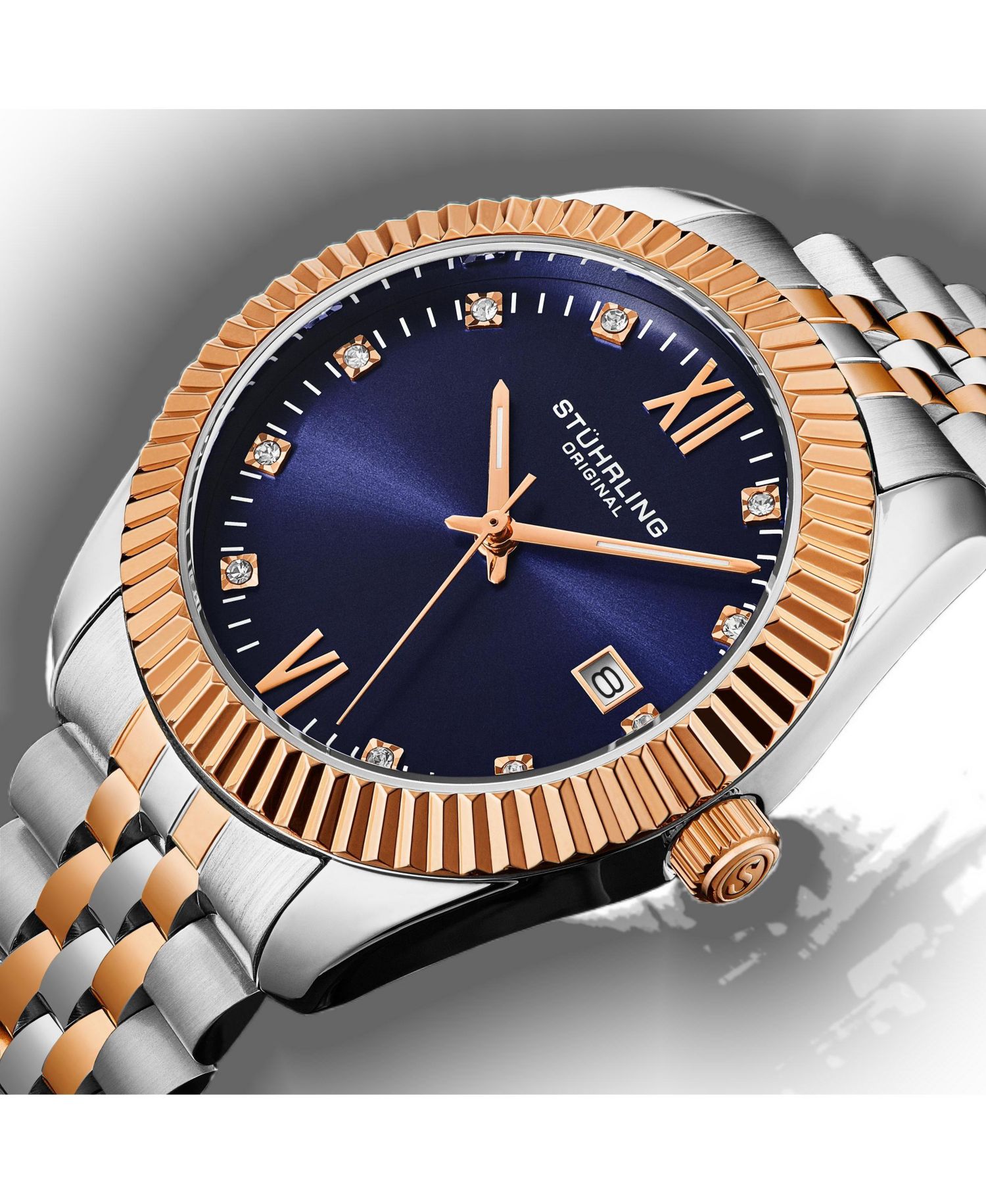 Gamine 4024 Unisex Stainless Steel Watch - 36mm, Diamond Markers, Roman Numerals, Date, 50M Water Resistant