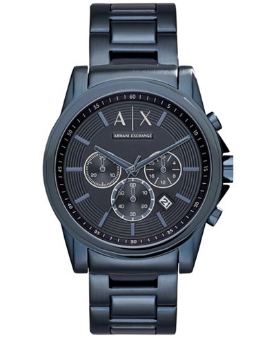 A|X Armani Exchange Men's Chronograph Outer Banks Blue-Tone Stainless Steel Bracelet Watch 44mm AX2512