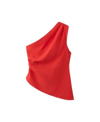 Women's Asymmetrical Neckline Sleeveless Draped-Detail Top