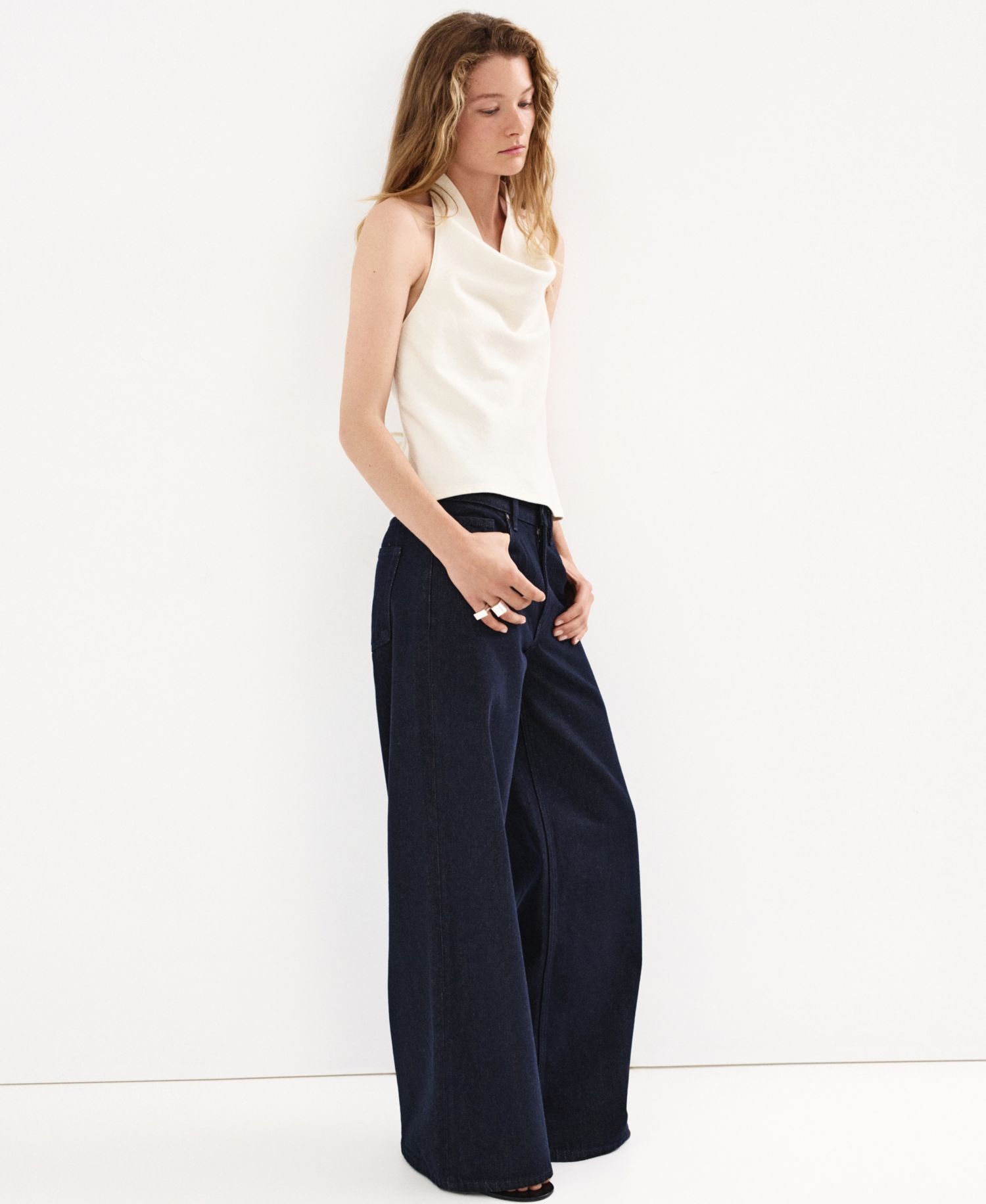 Women's Halter Open-Back Cotton-Linen Blend Top