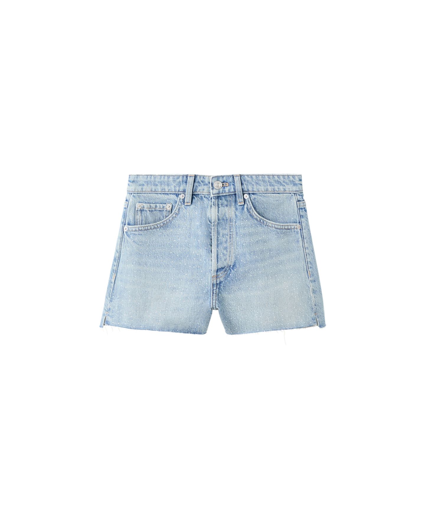 Женские шорты Mango Strass Mid-Rise Rhinestone Denim Shorts, 2.95" Inseam, цвет: Средний синий — фото 1