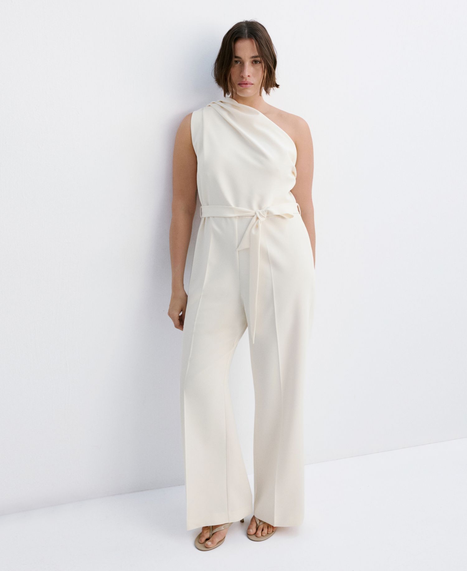Women's Asymmetric Wide-Leg Belted Jumpsuit