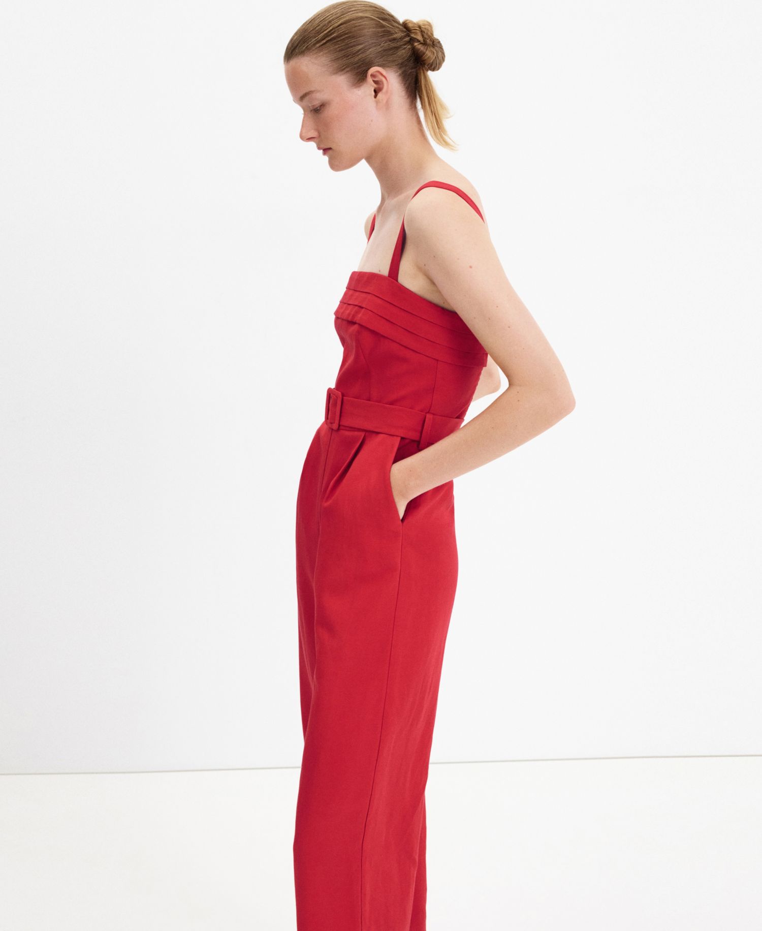 Women's Sleeveless Wide-Leg Linen-Blend Jumpsuit