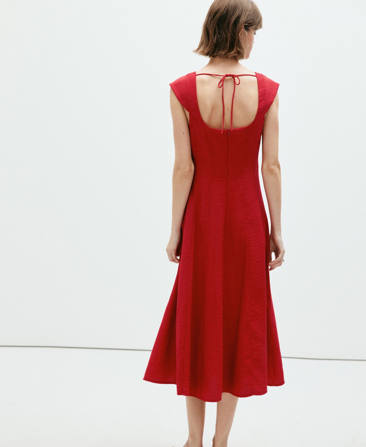Women's Bow Back Square Neck Viscose-Blend A-Line Midi Dress