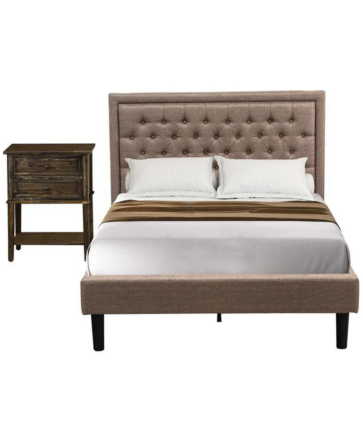 East West Furniture KD16F-1VL07 2 Pieces Bedroom Set - Bed Frame Headboard with 1 Nightstand Bedroom - Dark khaki