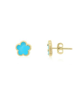 Turquoise Spring Flower Stud Earrings 14K