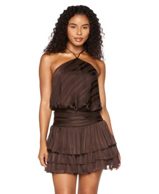 Juniors' Halter Stripe Chiffon Dress