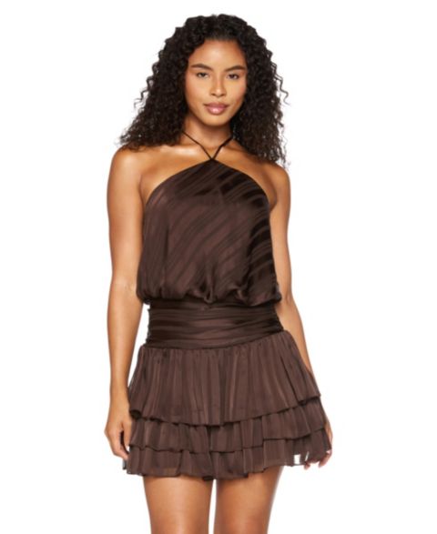 Женское платье Alex & Sophia Juniors' Halter Stripe Chiffon, цвет: Тёмный коричневый
