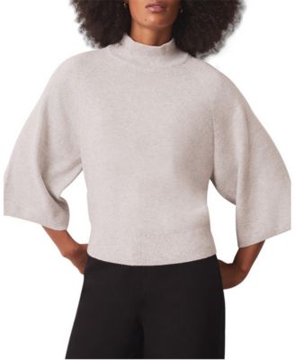 Women's Mock Neck 3/4-Sleeve Bell Sleeve Cotton-Blend Top