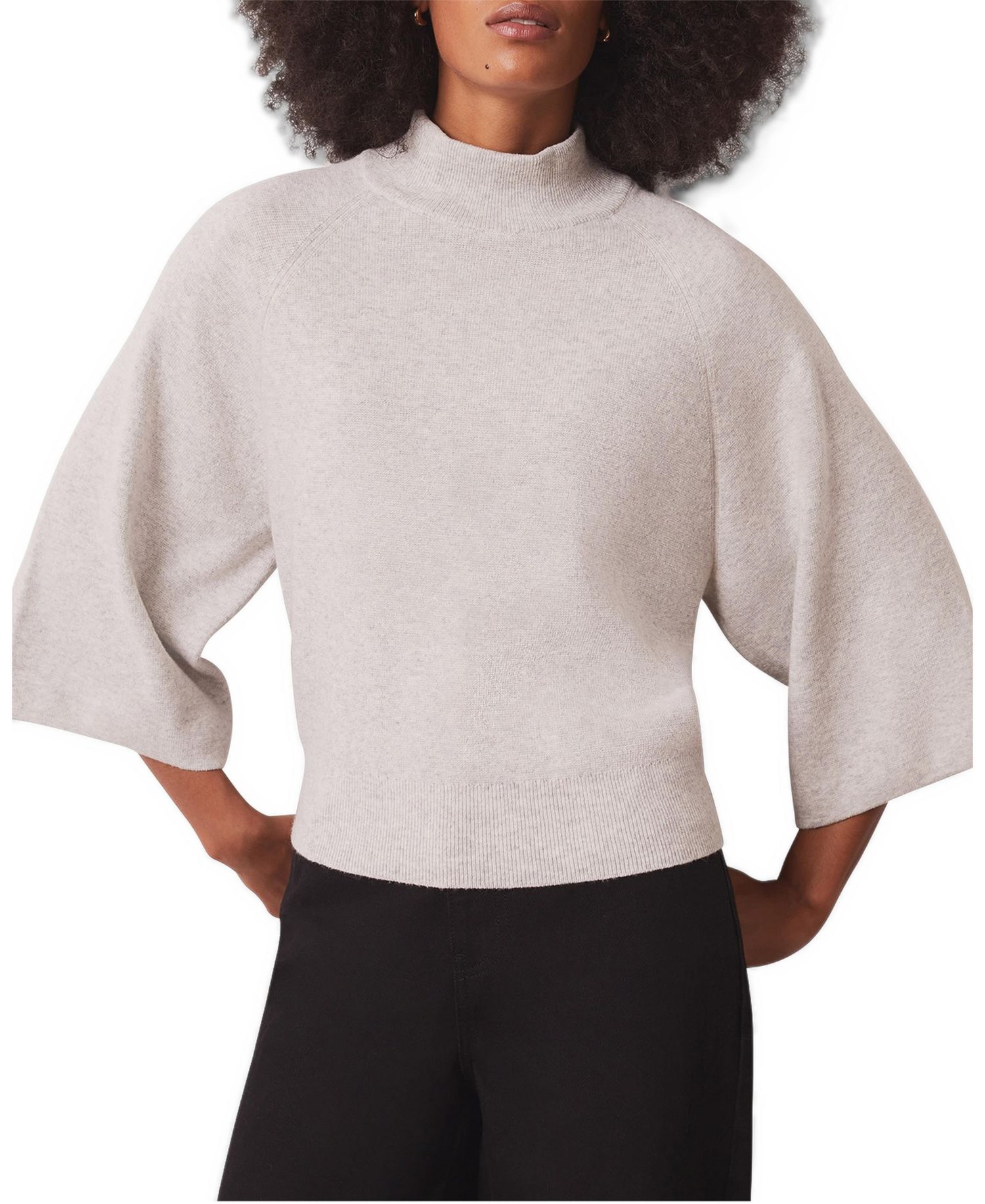 Women's Mock Neck 3/4-Sleeve Bell Sleeve Cotton-Blend Top