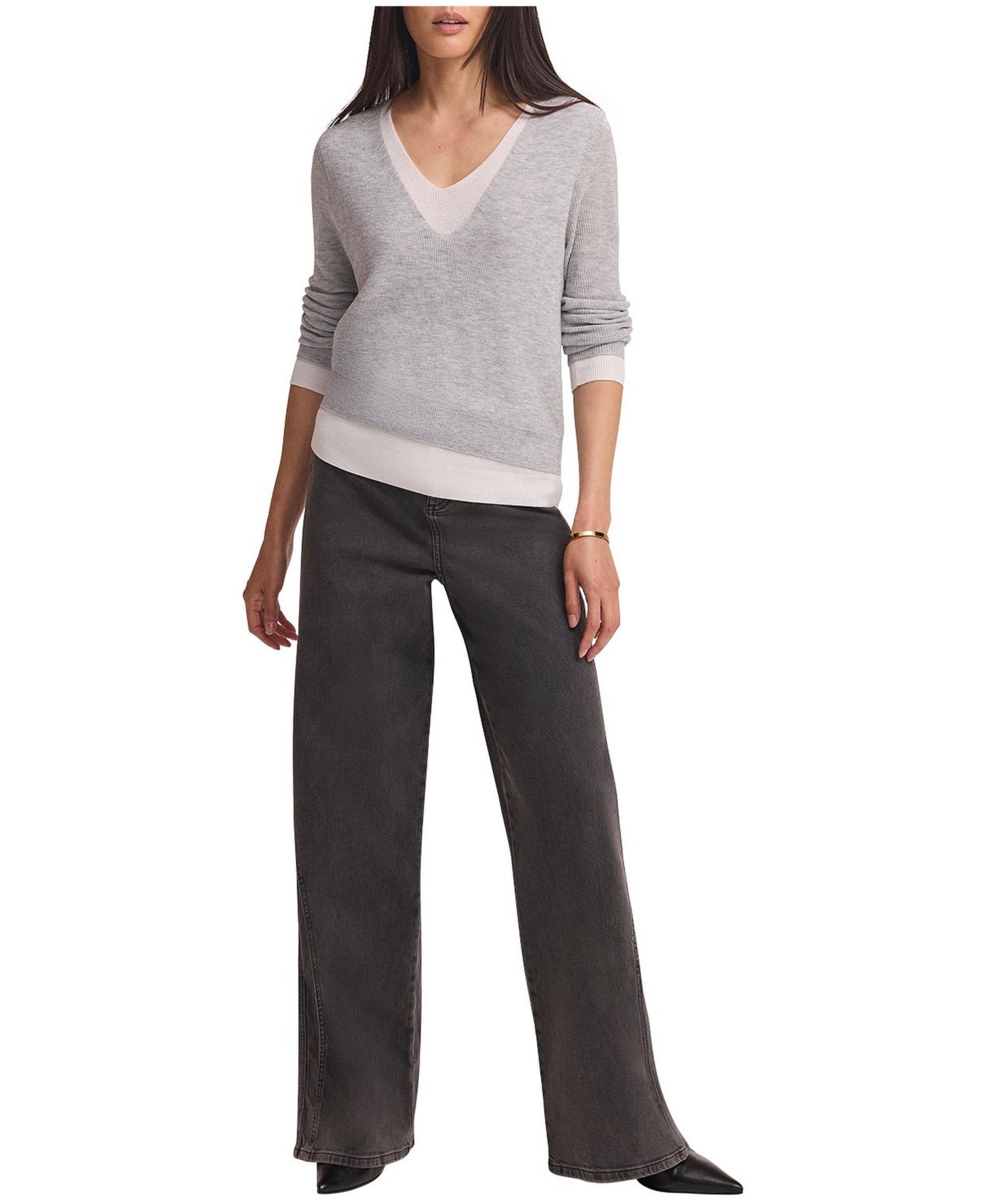 Women's Long-Sleeve V-Neck Layered Knit Top