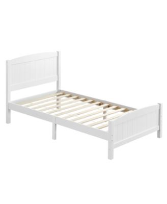 Twin Pine Wood Bed with Curved Headboard and Vertical Stripes