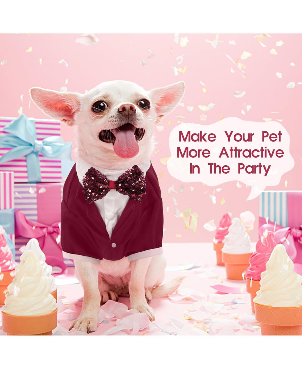 Formal Bow Tie Tuxedo Suit for Dogs, Polyester-Cotton Blend Party and Special Occasion Costume