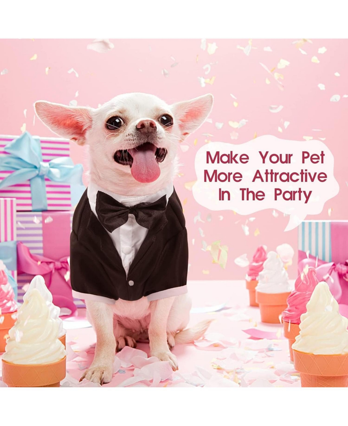 Formal Polyester-Cotton Tuxedo Suit with Bow Tie for Dogs