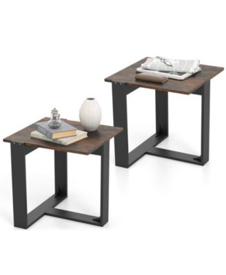 Set of 2 End Tables Industrial Sofa Side Tables with Metal Frame for Small Space