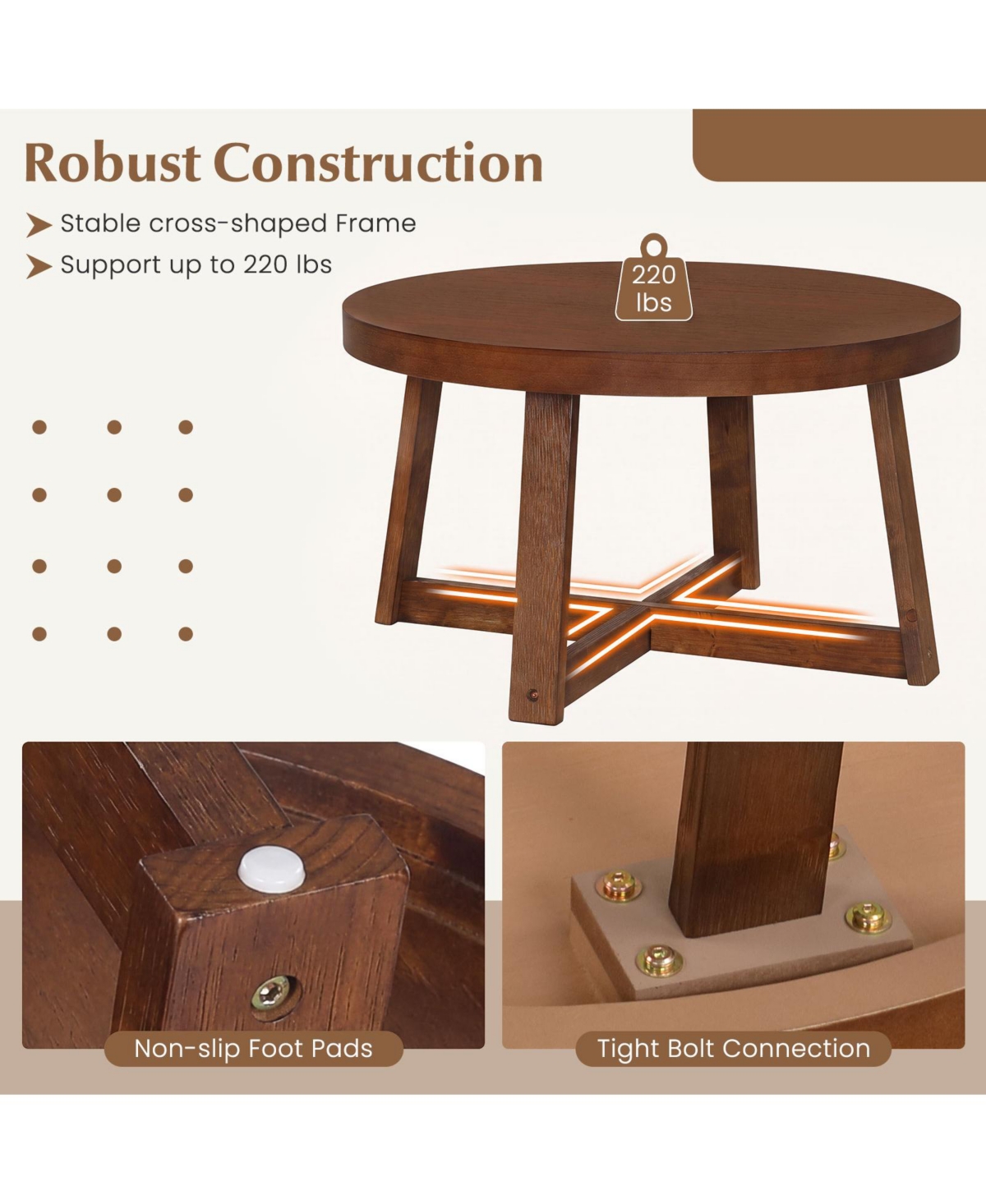 Gymax 30'' Wood Accent Table Thickened Top Cross-shaped Support Frame for Living Room Walnut