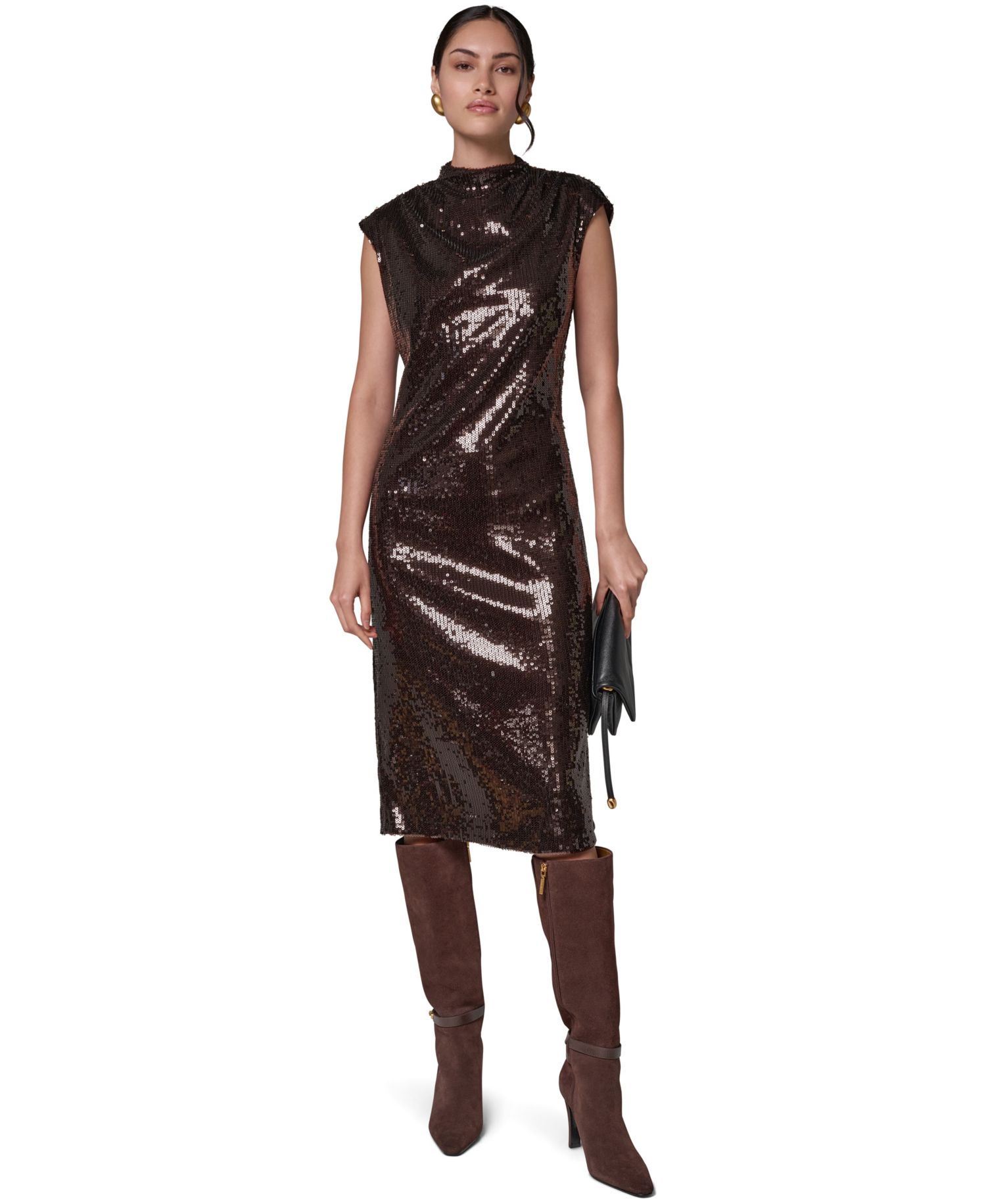 Women's Cowl Neck Sleeveless Sequin Dress