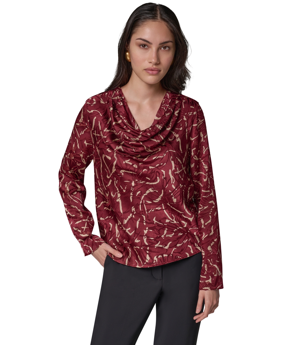 Donna Karan New York Women's Long-Sleeve Burnout Cowl-Neck Blouse
