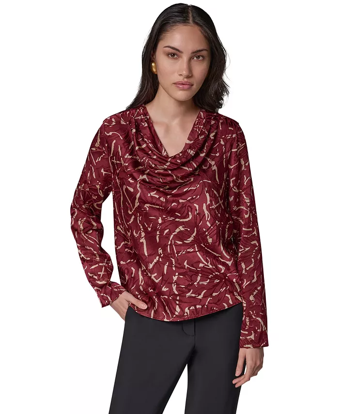 Women's Long-Sleeve Burnout Cowl-Neck Blouse