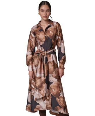Women's Satin Long-Sleeve Midi Shirt Dress