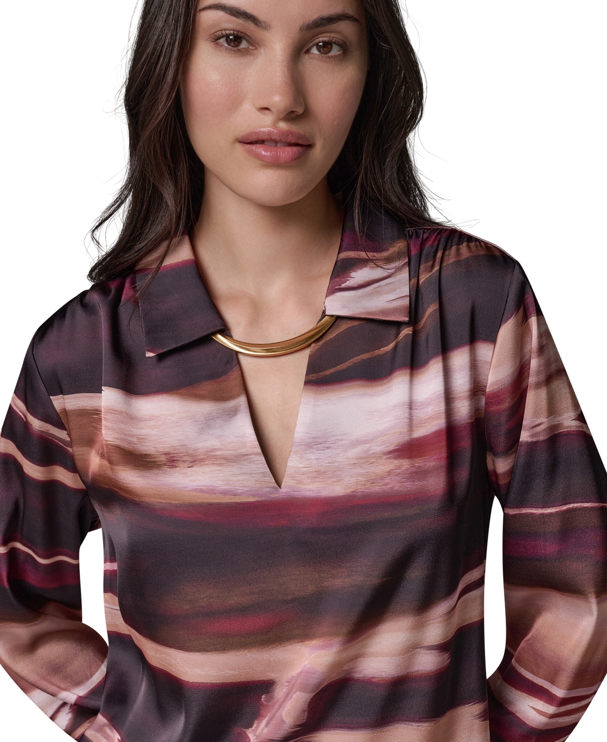 Donna Karan New York Women's Long-Sleeve V-Neck Satin Blouse
