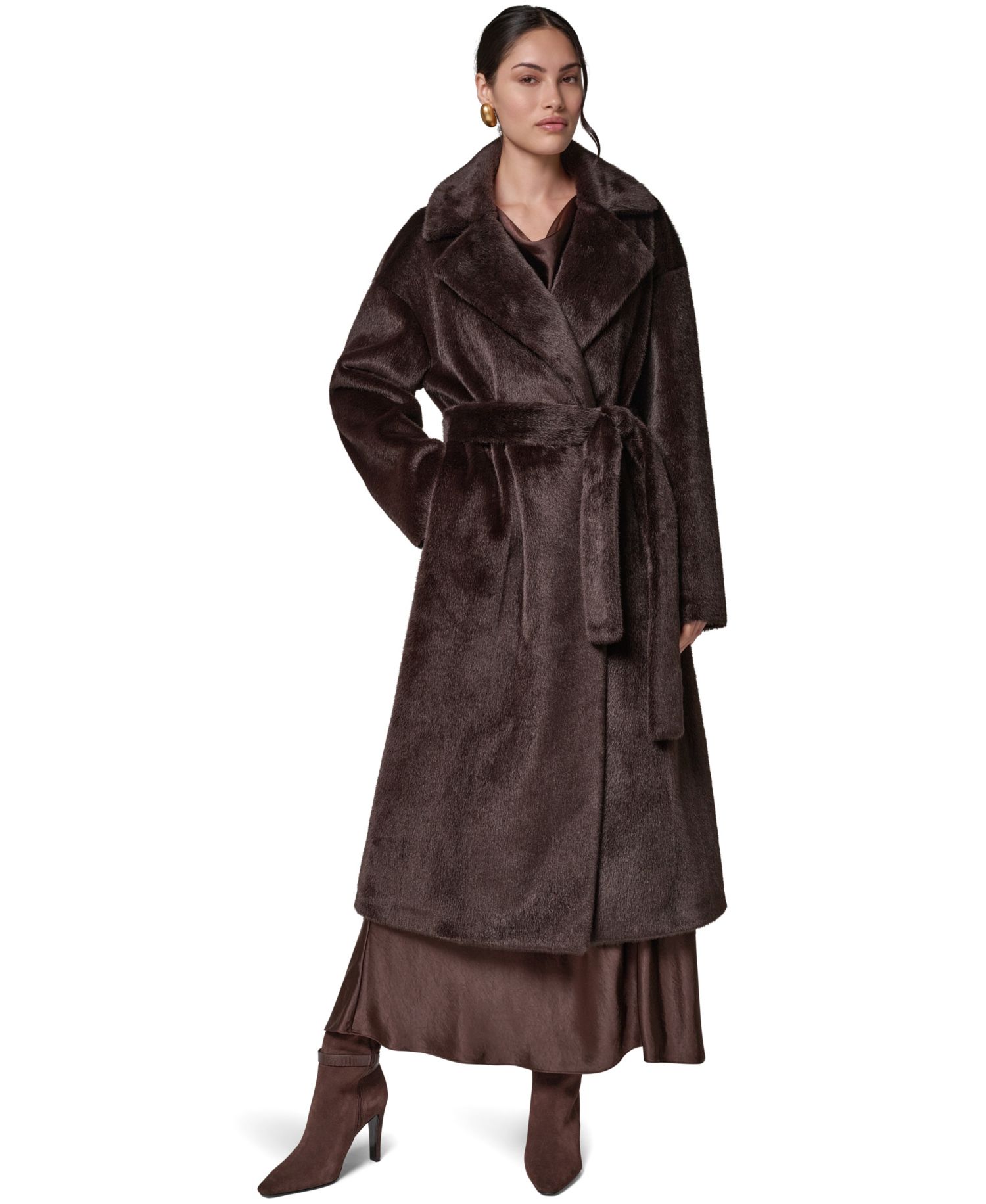 Women's Faux Fur Belted Coat