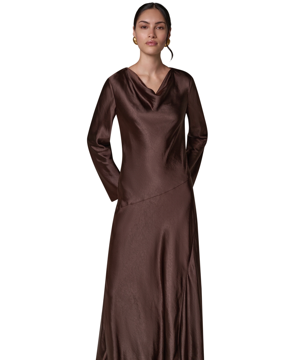 Donna Karan New York Women's Satin Cowl Neck A-Line Dress