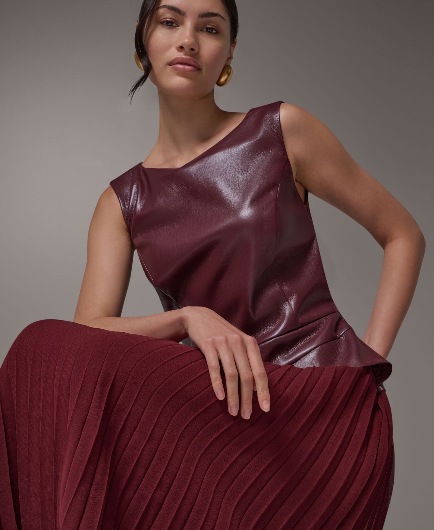 Женское платье Donna Karan New York A-Line Sleeveless Midi, цвет: Чёрный вишнёвый — фото 15