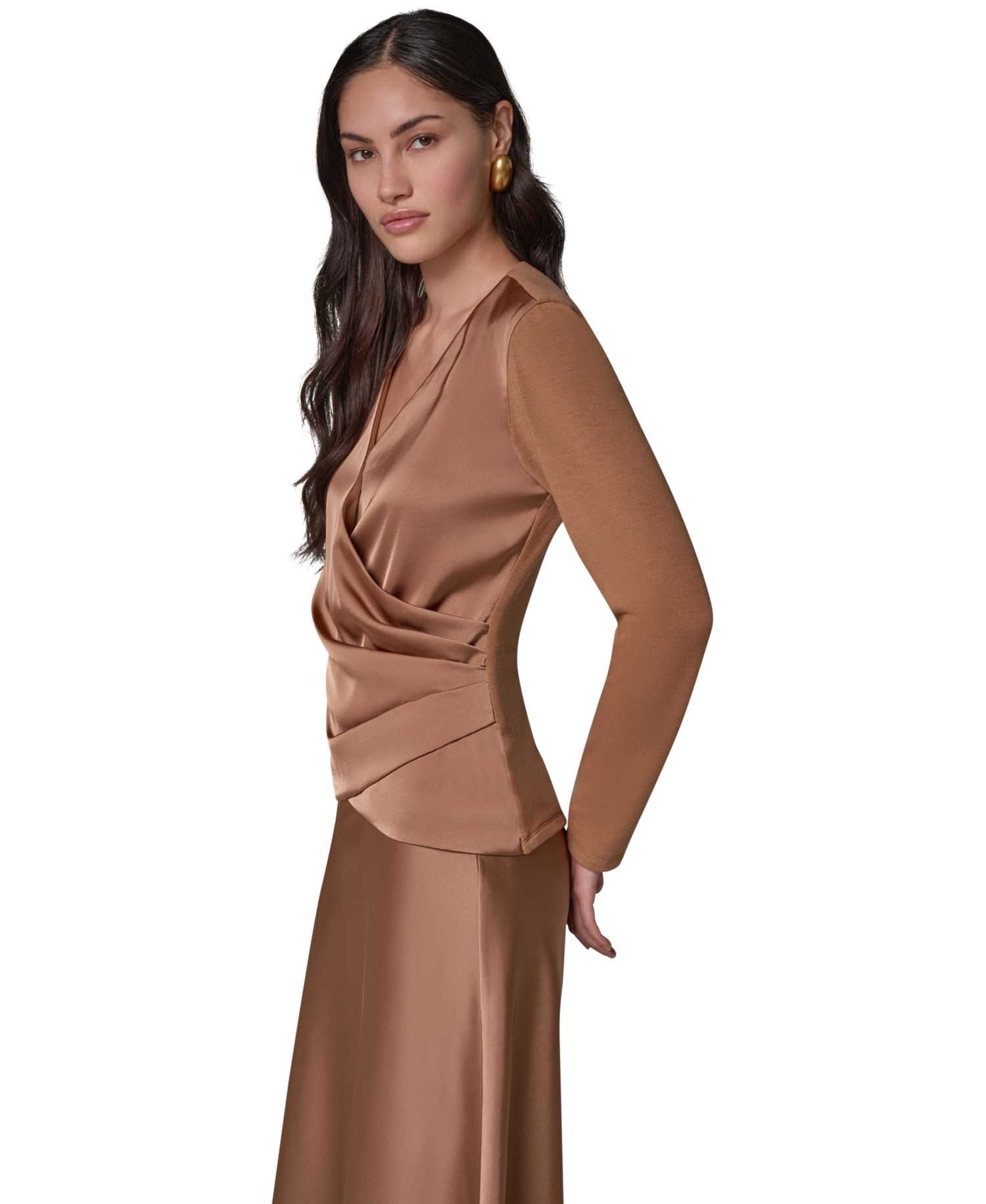 Women's Satin Long-Sleeve Wrap Top