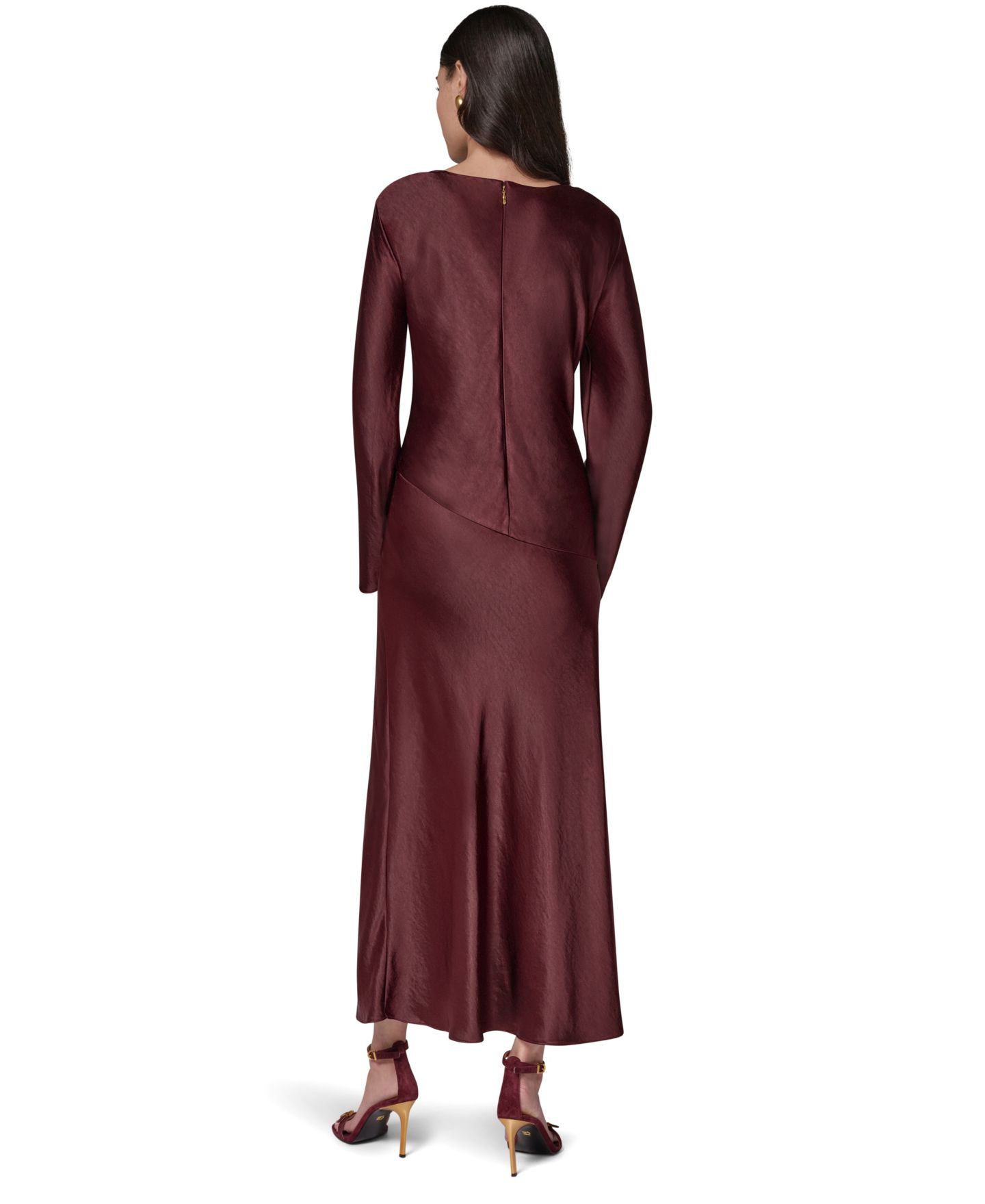 Женское платье Donna Karan New York Satin Cowl Neck A-Line, цвет: Чёрный вишнёвый — фото 6