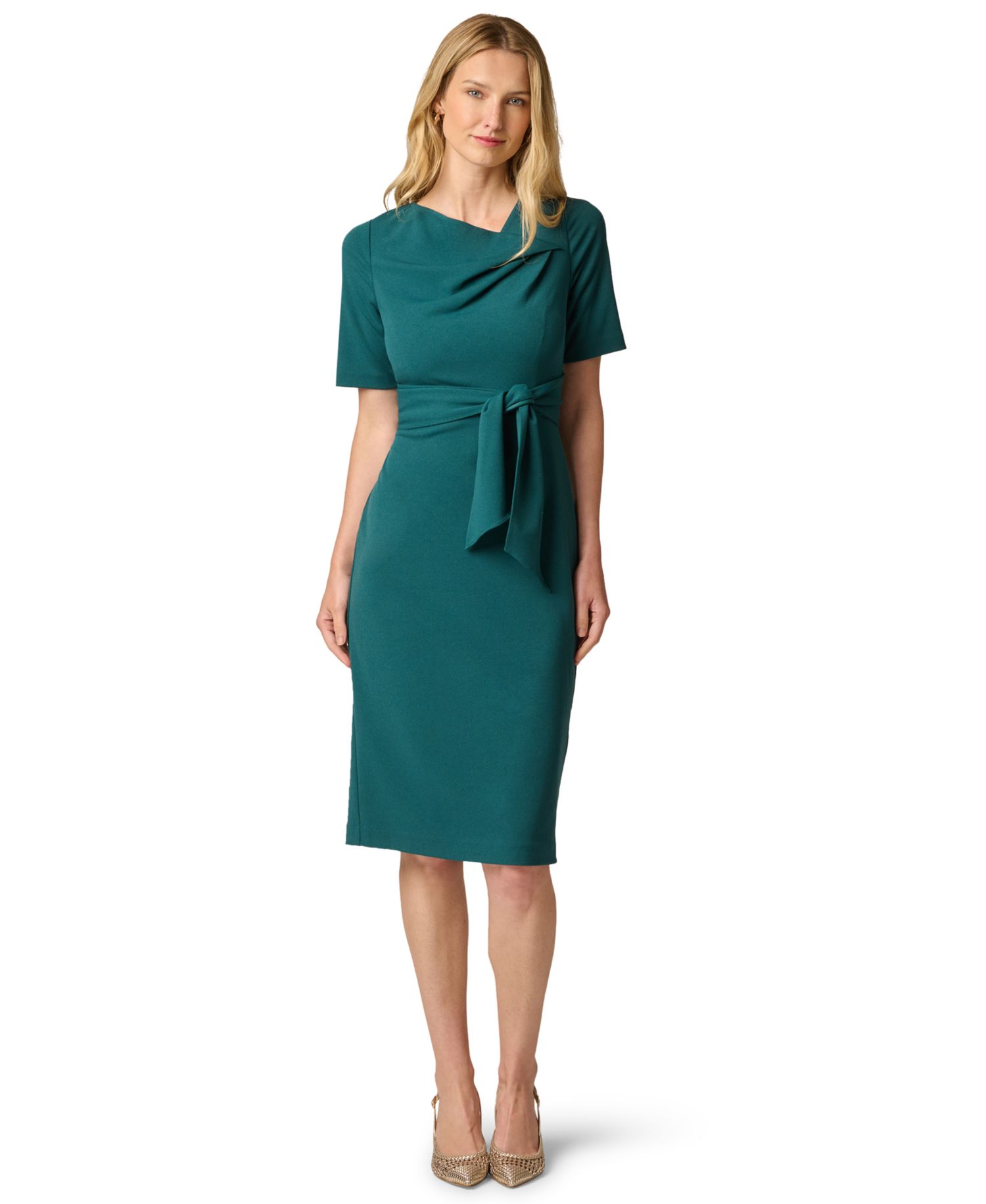 Women's Tie-Waist Short-Sleeve Sheath Dress