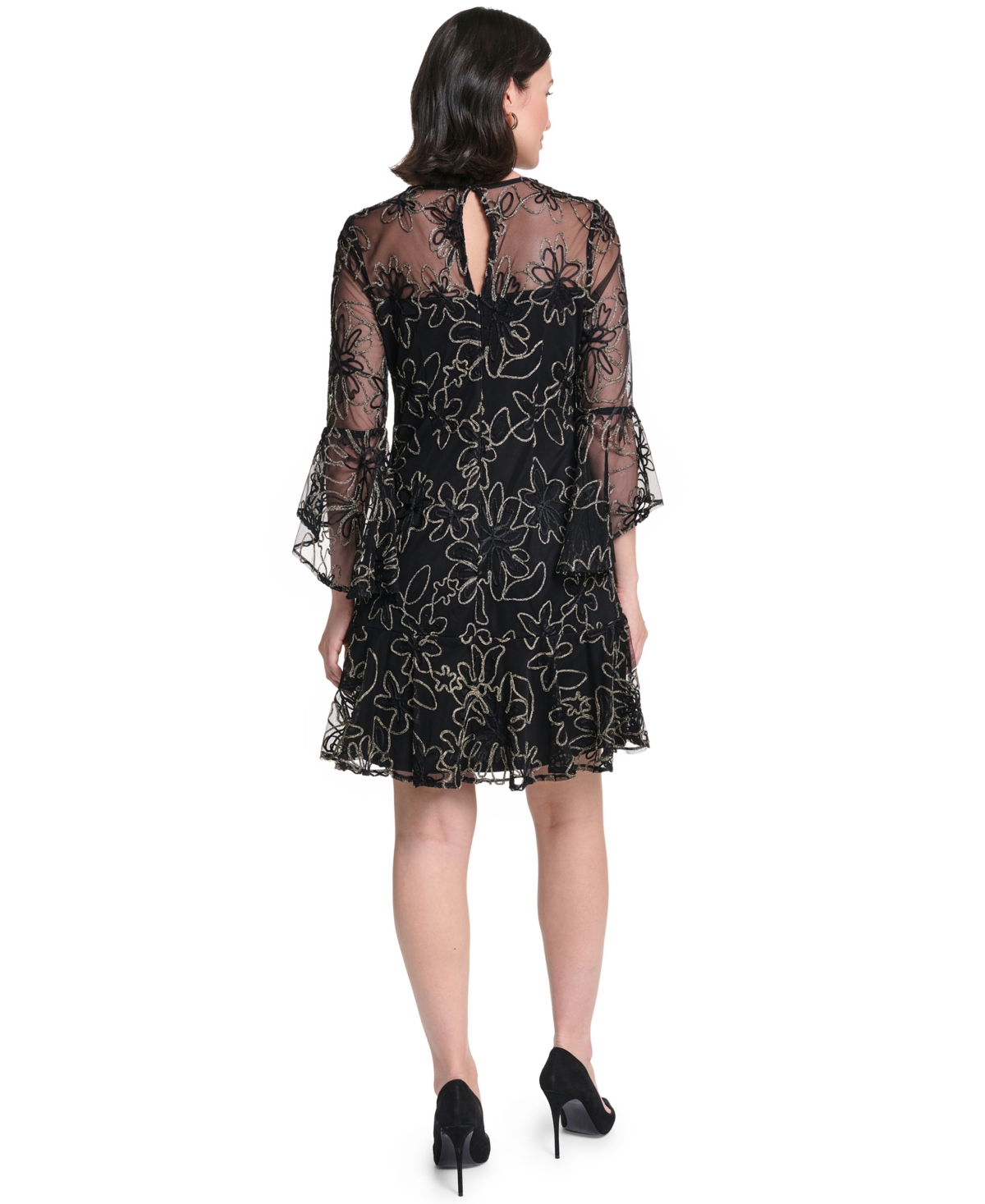 Jessica Howard Petite Floral-Print Bell-Sleeve A-Line Dress