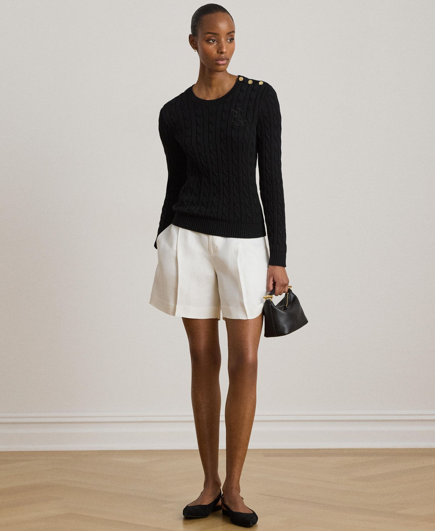 Женский свитер Lauren Ralph Lauren Button-Trim Cable-Knit, цвет: Чёрный — фото 4