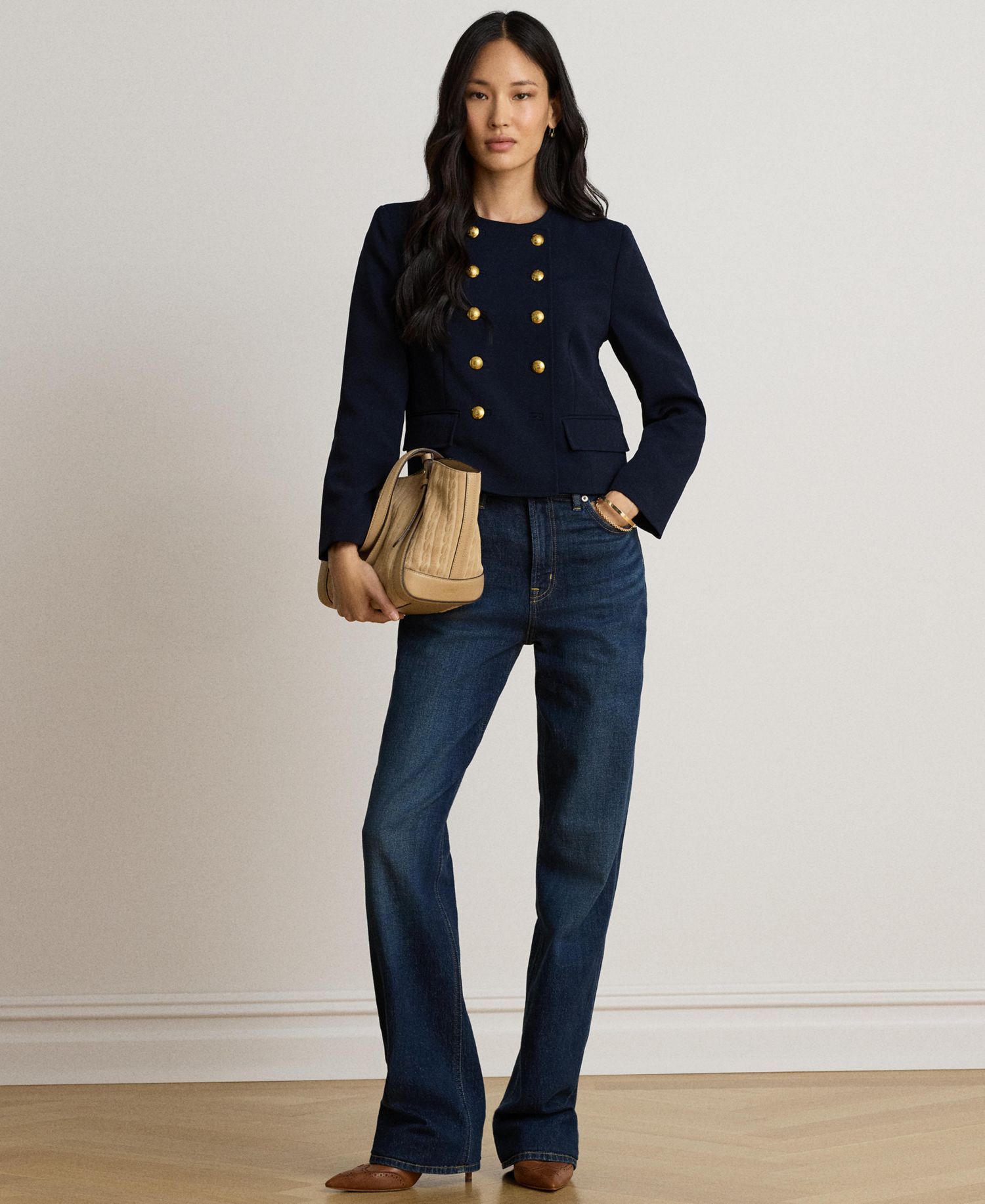 Women's Sable Crepe Double-Breasted Cropped Jacket