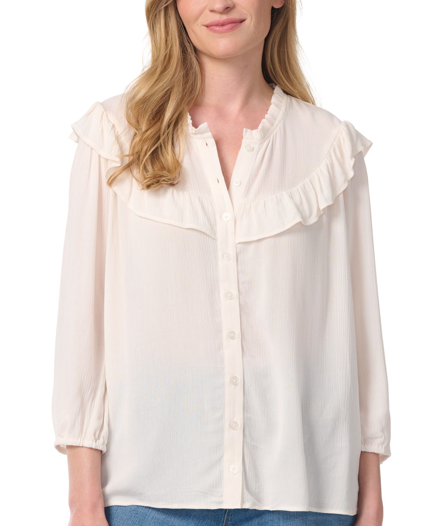 Women's Nia Peasant 3/4-Sleeve Cascading-Ruffles Blouse