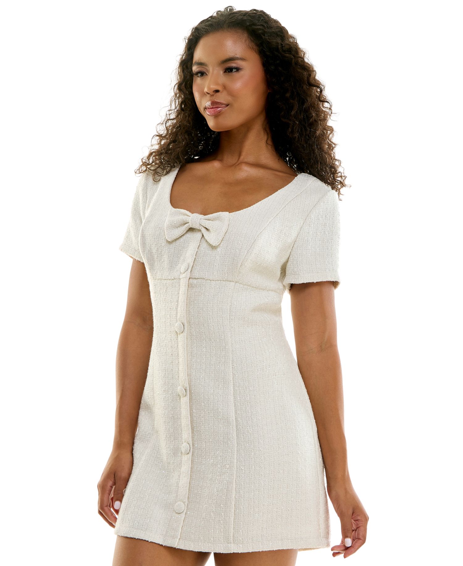 Juniors' Boucl&eacute; Scoop Neck Short-Sleeve Mini Dress