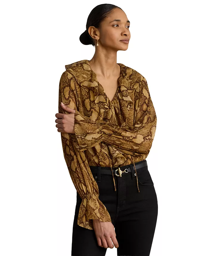 Ruffle-Trim V-Neck Blouse