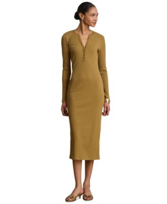 Women's Slim-Fit Henley Neck Midi Dress