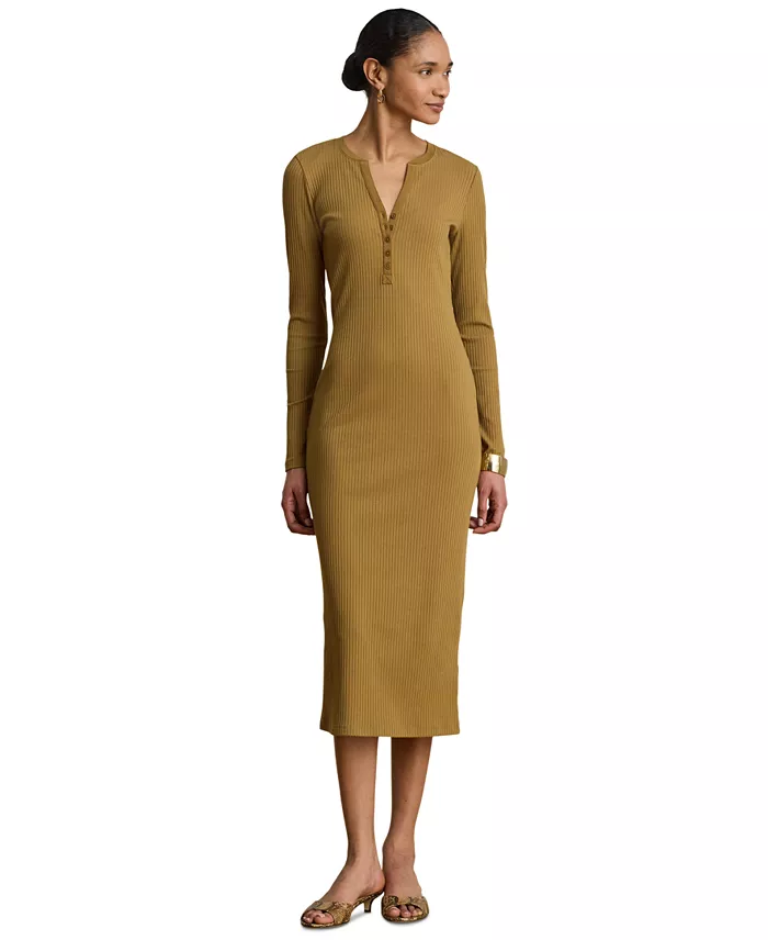 Women's Slim-Fit Henley Neck Midi Dress