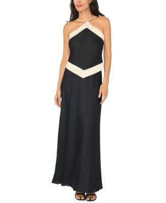 Women's Halter Combo Maxi Colorblock Dress