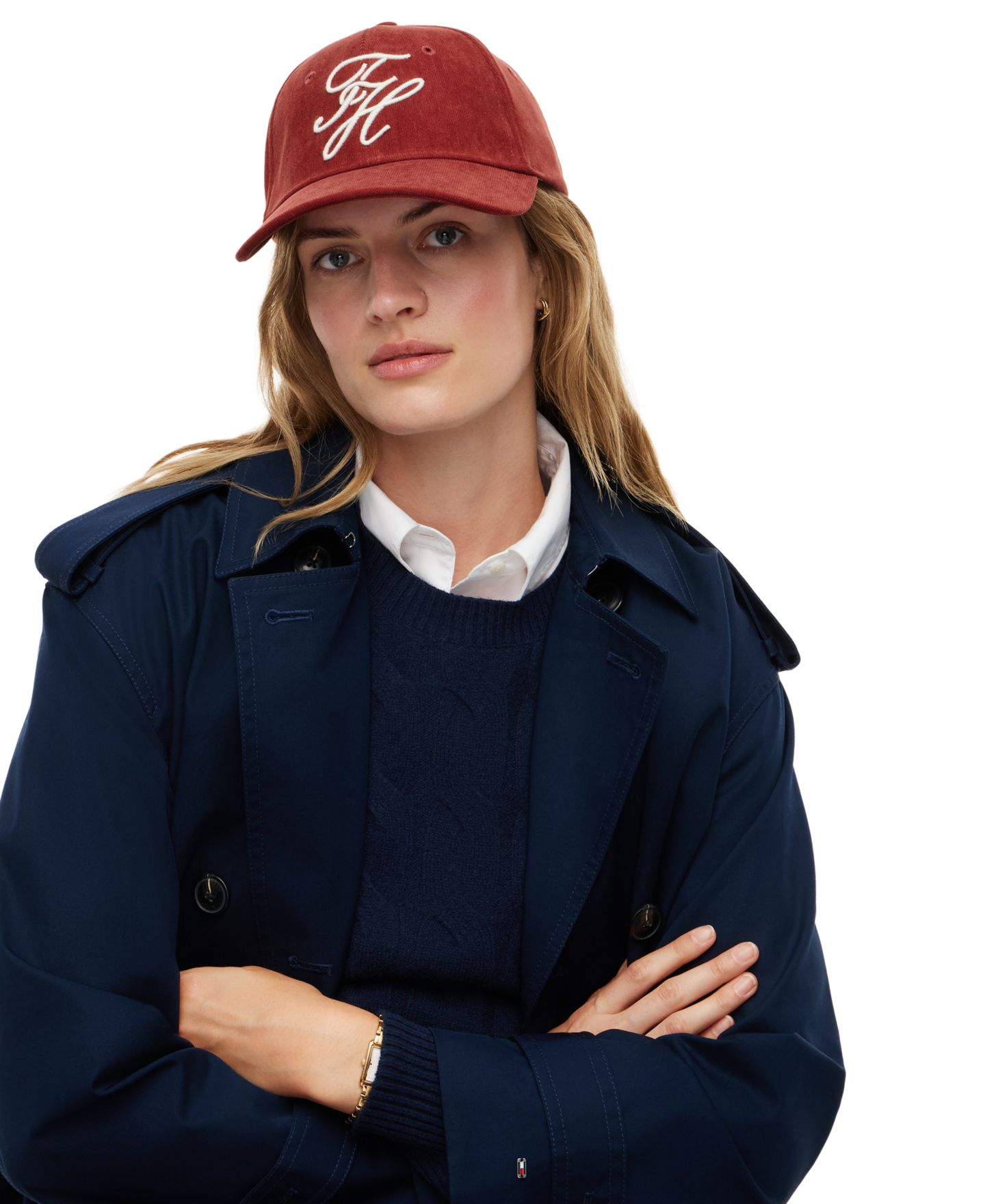 Женская кепка Tommy Hilfiger Embroidered Corduroy, цвет: Красный — фото 1