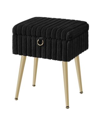 Vanity Stool with Storage, Plush Makeup Chair Ottoman with Metal Legs