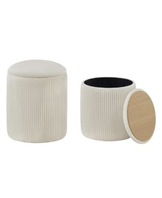 Set of 2 Round Storage Ottoman, Velvet Vanity Stool with Reversible Lid